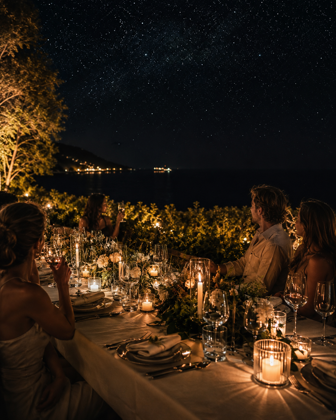 Long table with fairy lights
